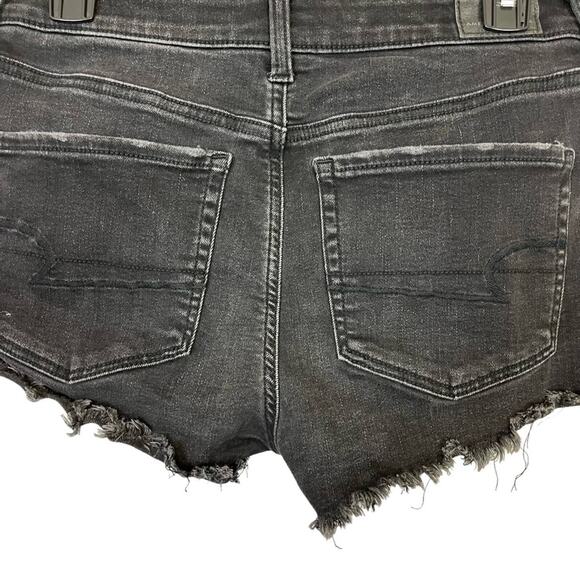 American Eagle Hi Rise Shortie Black Distressed Cut Off Goth Jean Shorts sz 6 - Picture 12 of 16